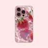 Delicious Strawberry Pattern Pink Metallic Paint Glass Phone Case For iPhone 17 Pro Max 16 Plus 15 14 13 12 11 16E 17Air Cover