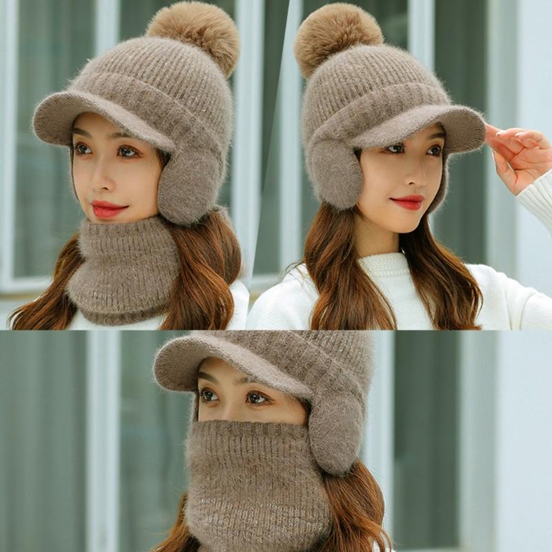 Hat Balaclava Set Beanie Scarf Set Winter Warm Knit Hat Scarf Set Skullies Beanie Men Ear Head-Neck Cover Ski Beanie Hat