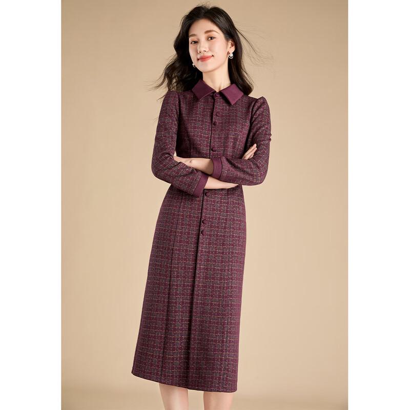 

Жіноча міді-сукня А-силуету з лацканами в гусячу лапку на однобортній застібці M