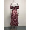 Summer Women's Off-shoulder Strapless Split Floral Short Sleeve Vacation Dress, European American Style Casual Holiday Dress for Women
