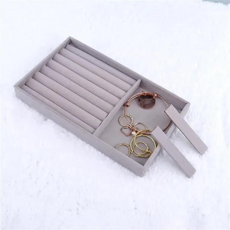Velvet Jewelry Storage Box Necklace Stackable Display Tray Bracelet Earring Organizers DIY Handicrafts Drawer Box Grey