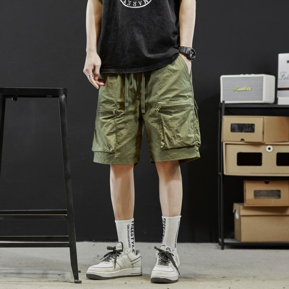 

M-4XL Новые мужские шорты Рабочая одежда Повседневные брюки Свободные Однотонные Большой карман Эластичная талия Быстросохнущие шорты 4XL армия зеленый