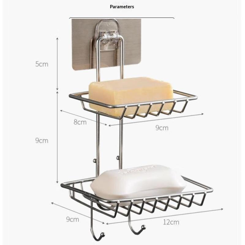 Porte-savon double étage égouttoir en acier inoxydable sans perçage mural porte-savon salle de bain cuisine douche organisateur de rangement