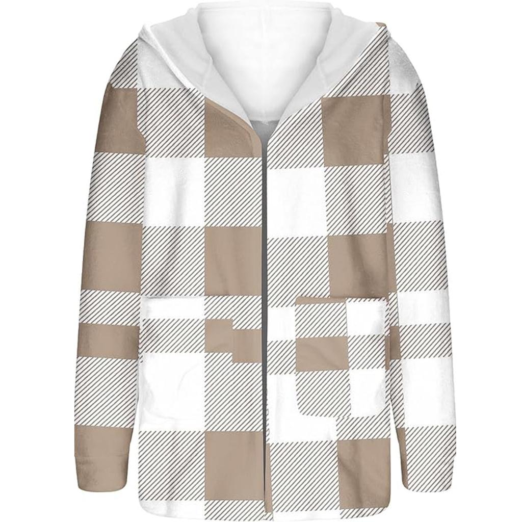 Women's checked fashion long-sleeved top coat