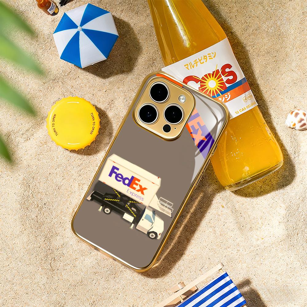 

Fashion fedexs cool pattern design Phone Case For iphone 17 16 15 14 13 12 11Pro Plus Max Luxury Gold-plated glass Phone Case iPhone 14 Pro