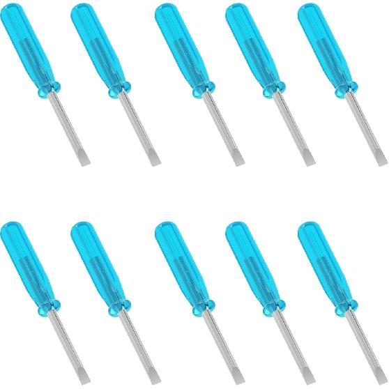 10PCS Mini Slotted Screwdriver, 3mm Flat Head for Watch Eyeglasses Electronics Toy Repair, Non-magnetic, 1.77"(45mm) Total Length (Blue Handle)
