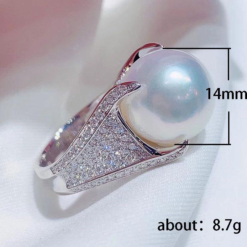 Cao Sh Baroque-Style Luxury Zirconia and Faux Pearl Ring for Women