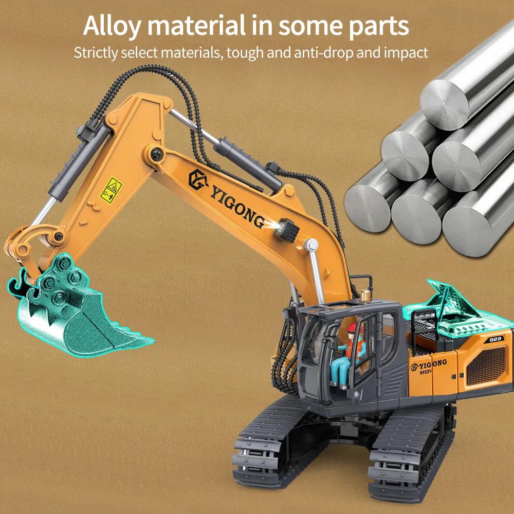 2.4G 1/20 11CH Remote Control Excavator Metal Alloy RC Crawler Excavator Truck Car Children's Simulation Engineering Vehicle Toy