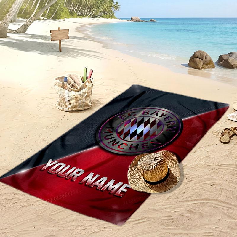 Bayern Munich Personalized Printed Beach Towel Soccer Logo Support Custom Name Text Absorbent Towel For Sport Travel Special Gift