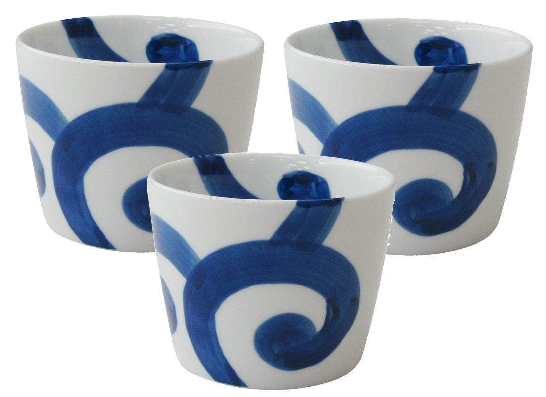 

Hasami Ware Wazan Kiln Buckwheat Chiyoguchi Blue Thick Arabesque Design 323652 (3-piece set)