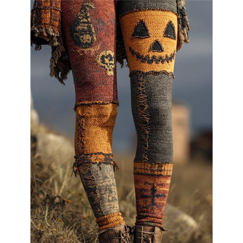 Vintage 3D kötött leggings nőknek gótikus mintával magas derék szűk nadrág Y2K punk utcai viselet rugalmas karcsúsított nadrág