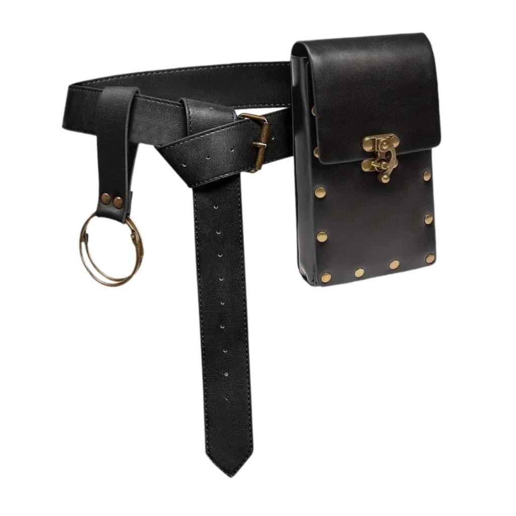 Belt Pouch Waist Bag Waistband Renaissance Accessories PU Leather Belt Phone Holder for Carnival Halloween Performance Festival