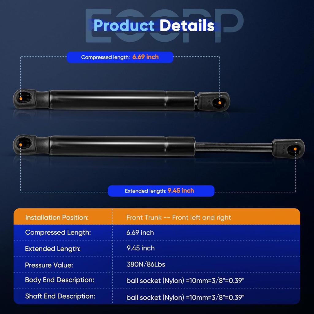 ECCPP Front Trunk Lift Support Struts Gas Springs 2PCS Black Porsche 911 1998-2013, Boxster 2005-2012, Cayman 2006-2012