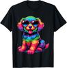 Rainbow Furry Dog With Heart Sunglasses Graphic Print Cotton T-Shirt Casual Trip Wear