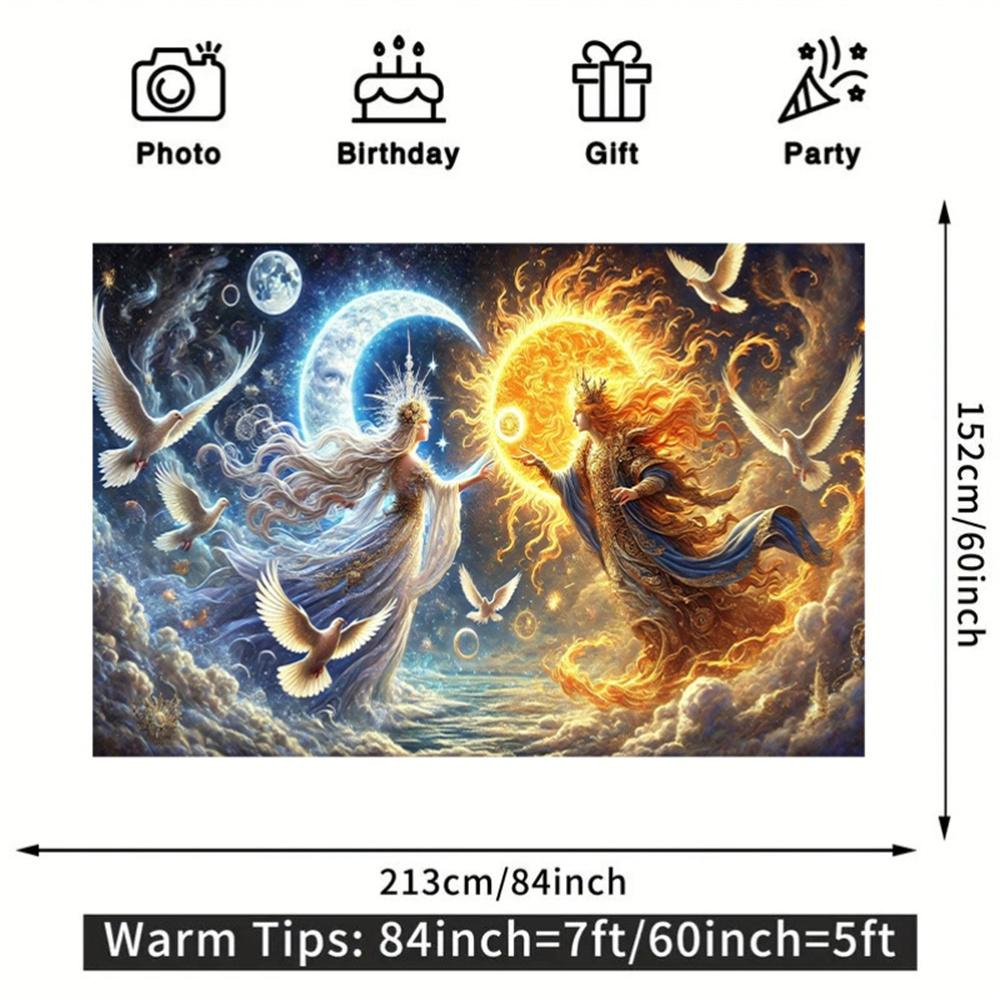 Sun And Moon Gods Wall Tapestry Fantasy Mythology Art Spiritual Celestial Decor Wall Hanging Witchy Room Yoga Space Altar Gift