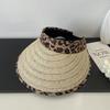 Leopard Print Empty Top Hat, Summer Wide Brim Women'S Fashion Trend Casual Foreign Style Out Of The Street Sunshade Sunscreen Hat