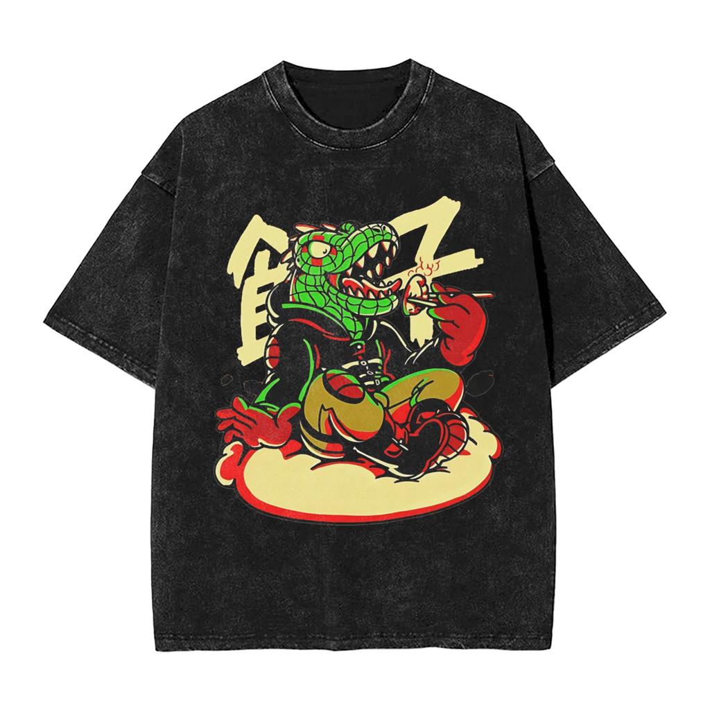 Mens Tshirt Dorohedoro Heiwa Sharks Washed Tshirts Hip Hop Summer Tees Y2k Retro Design Cotton Clothing Hot Sale