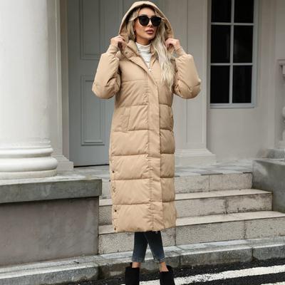 Womens Extra Long Knee-Length Puffer Coat Winter 2026 Oversized Hooded Cotton-Padded Jacket Cold Weather