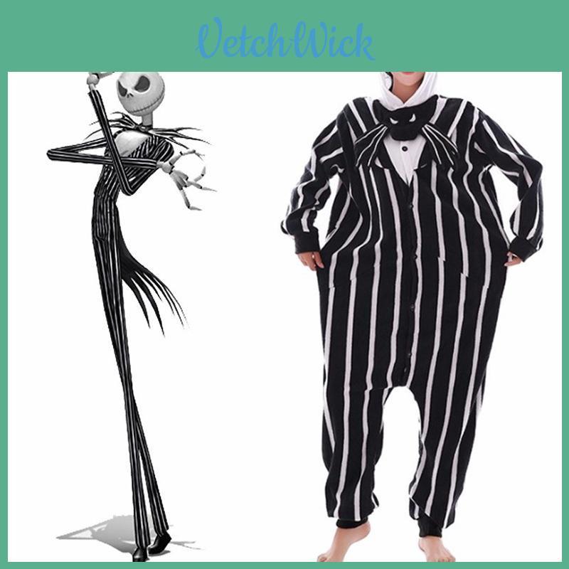 Nightmare Before Christmas Jack Skellington Inspired Black Onesie Pajamas With Ribbed Cuffs