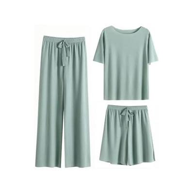 [ARSZHORSVS] Women's Pajamas, Summer Room Wear, 3-piece Set, Loungewear, Top and Bottom Set, Short Sleeves [cool To the Touch, Gentle On the Skin,