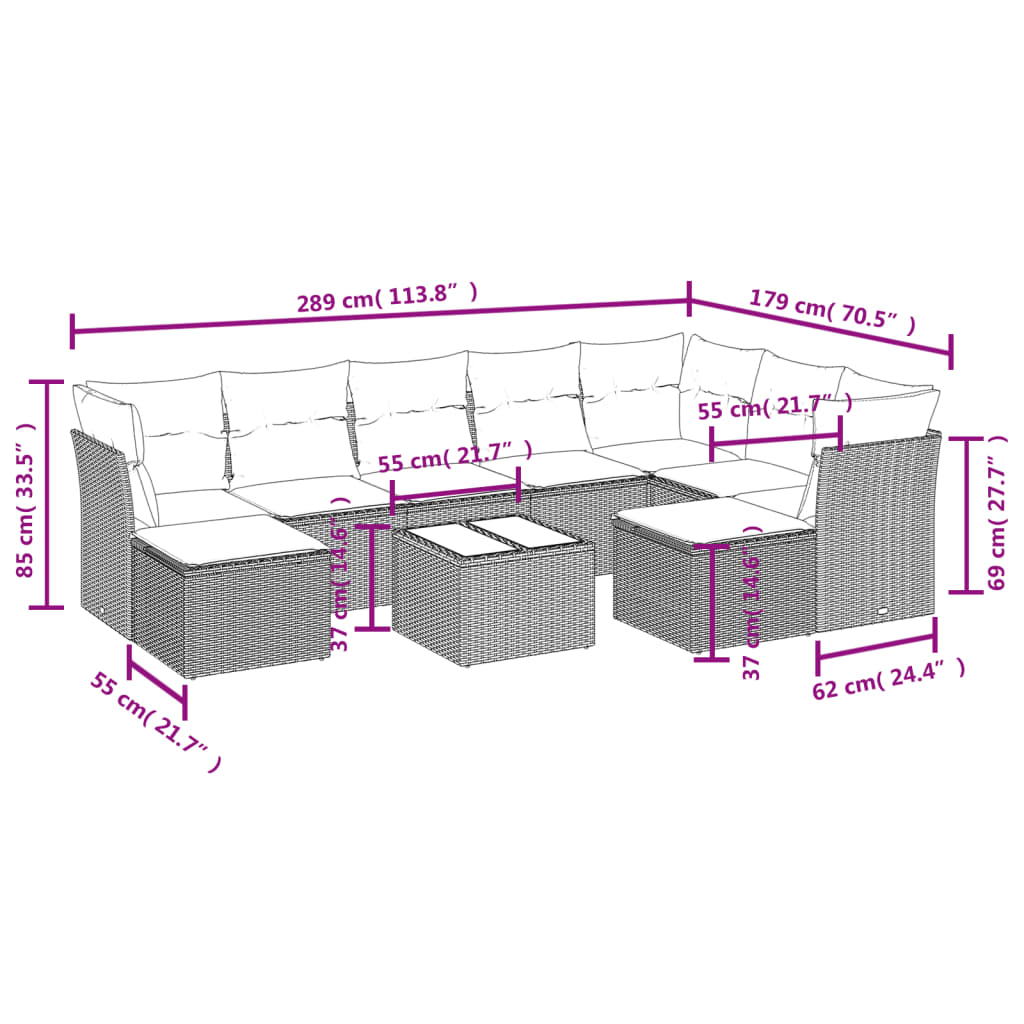 Vidaxl 10-Cz. Garden Furniture Set With Cushions, Beige, Poly Rattan