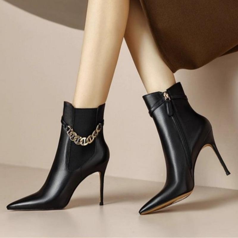 Vinterkjede Høye Hæler Dame Ankelstøvletter Elegante Spisse Sko Dame 2025 Trend Mote Fest Sexy Pumps Chelsea Botas Mujer