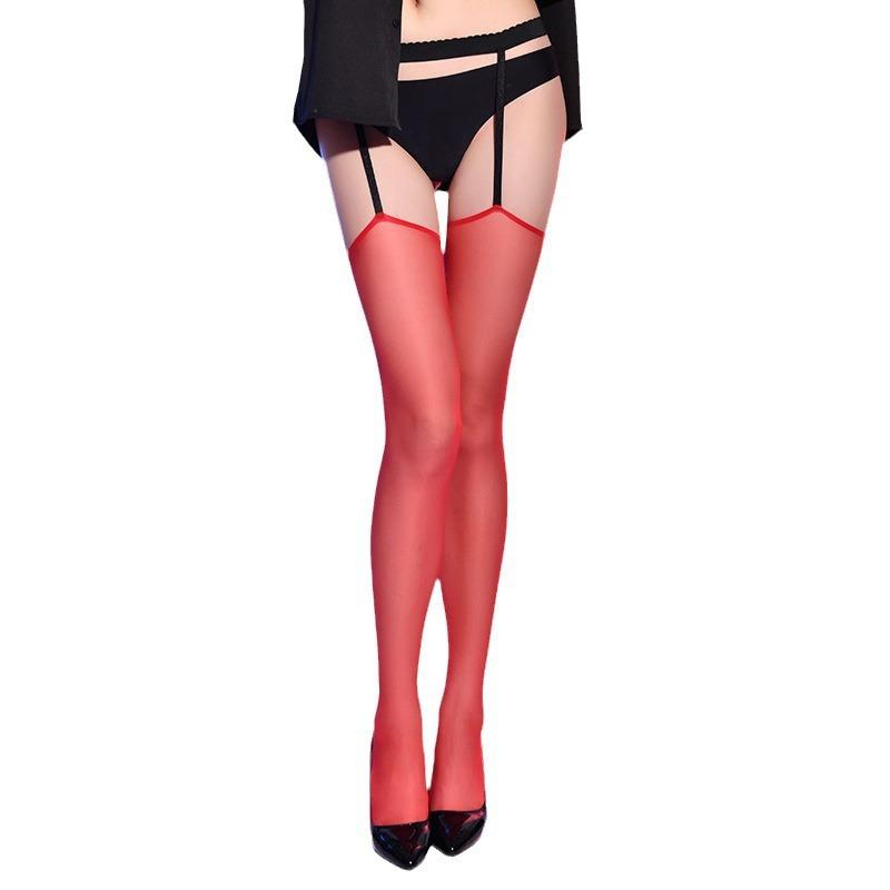 Suspender stockings ultra-thin open gear sexy female long tube contrasting color bag core silk jumpsuit black silk fun wear large size