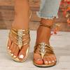 Fashion Flip Flops Women Slippers Rhinestone Floral Pattern Hollow Out Crystal Clip Toe Silver Beach Sandals Golden Strap Sandal