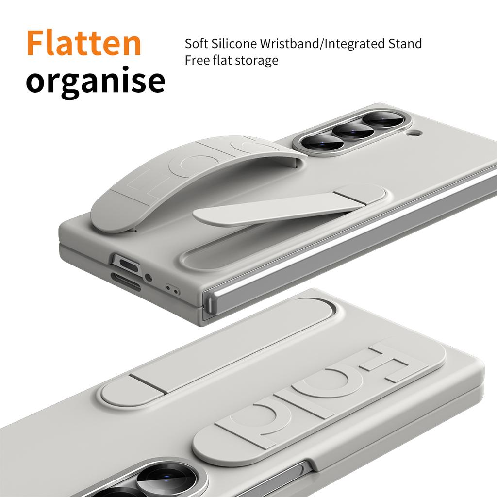 For Samsung Galaxy Z Fold5 5G Case Kickstand Wristband PC Phone Cover with Tempered Glass Film