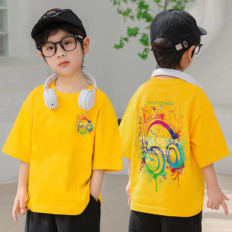 Music Lover Pattern Design Children's Top Summer Boys Girls Short Sleeve T-Shirt Korean Style Children's Clothing