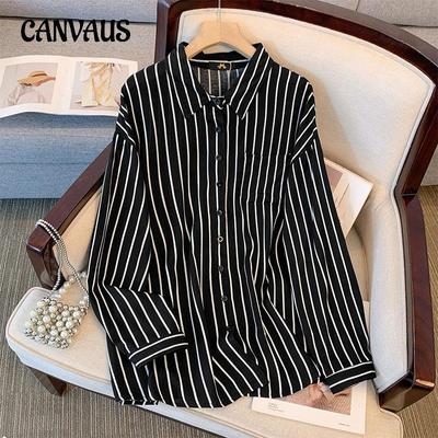 Camisa de mujer de primavera y otoño Camisa casual a rayas de talla grande Top de manga larga