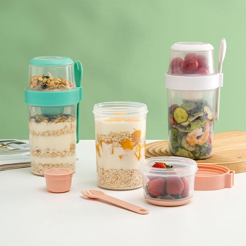 1 szt. Śniadanie owocowe owies jogurtowy kubek na sałatkę z pokrywką i łyżką dwuwarstwowe pudełko do przechowywania żywności pudełko bento Fitness miska stożkowa o obniżonej zawartości tłuszczu