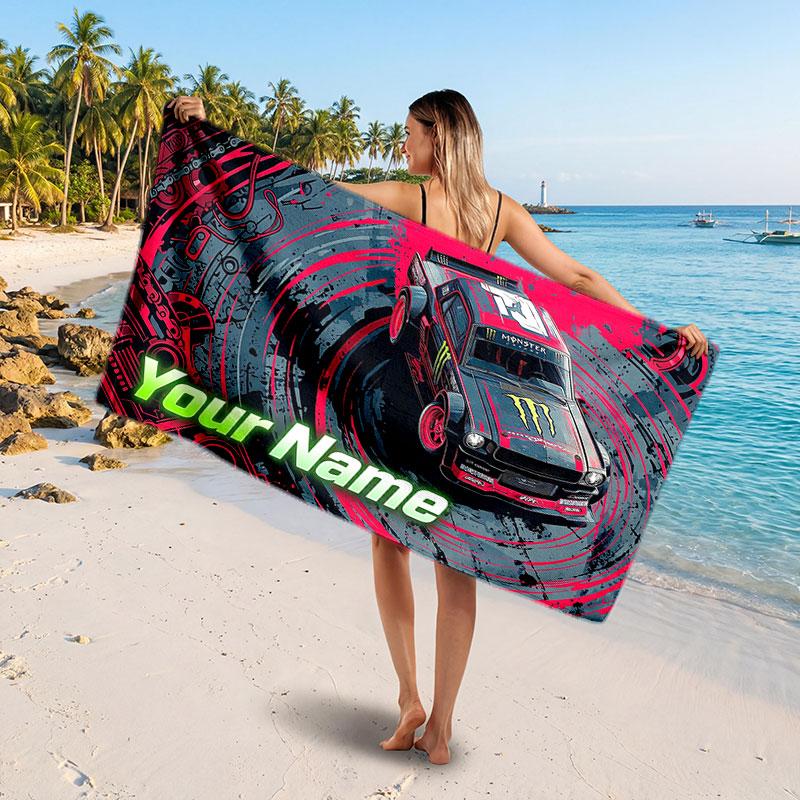 Monster Energy Kişiye Özel İsim Yazılı Plaj Havlusu, Yumuşak Emici Havlu Plaj Havuz Seyahat Kişisel Hediye