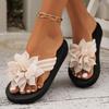 A Pair of Women's Slippers with Floral Pattern Suitable for All Seasons Easy To Put On And Take Off, Vacation Style Fabric Upper EVA Sole and Insole