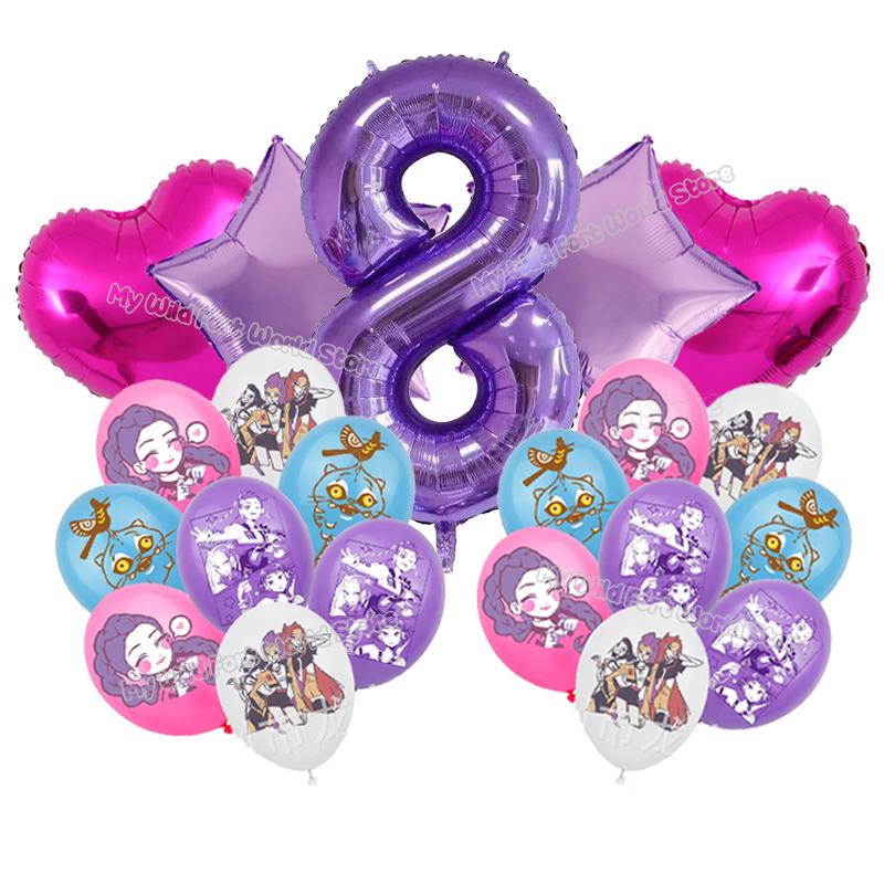 Kpop İblis Avcıları Doğum Günü Balonları Dekorasyon Seti Müzik Kızı Sayı Alüminyum Folyo Balonlar Çocuk Partisi Malzemeleri Hediye Hediyelik Dekor