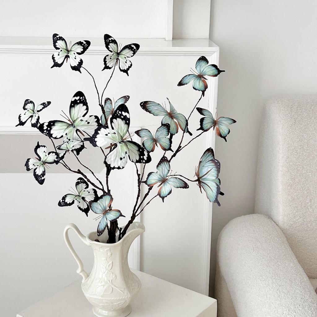 3D Printed Butterfly & Withered Branch Floral Art Ornament | Monet Garden-Inspired Artificial Flower Arrangement Decor