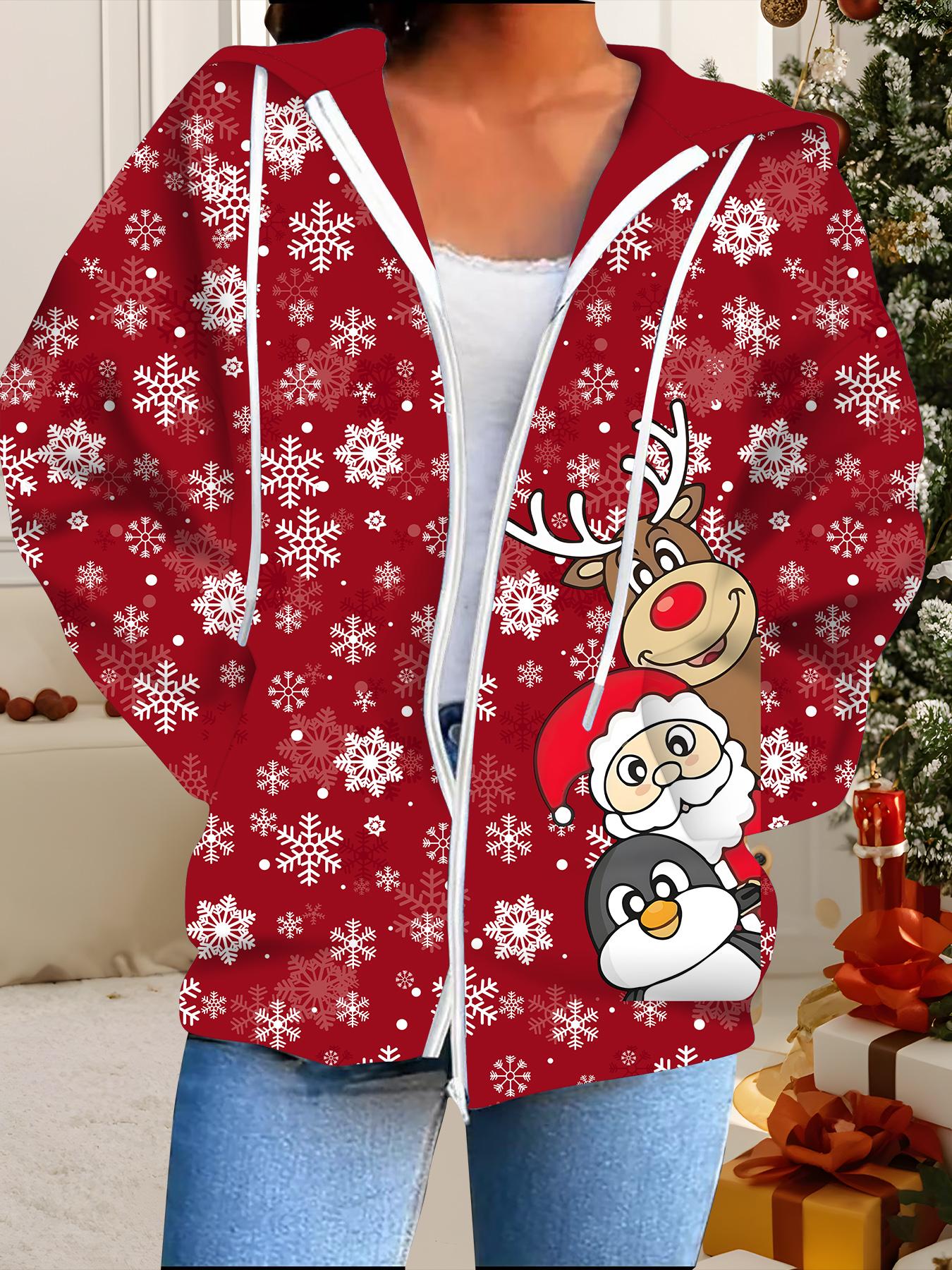 

Рождественский кардиган с капюшоном, 3D-печать, большого размера, осенне-зимний, в стиле ретро 6XL белый