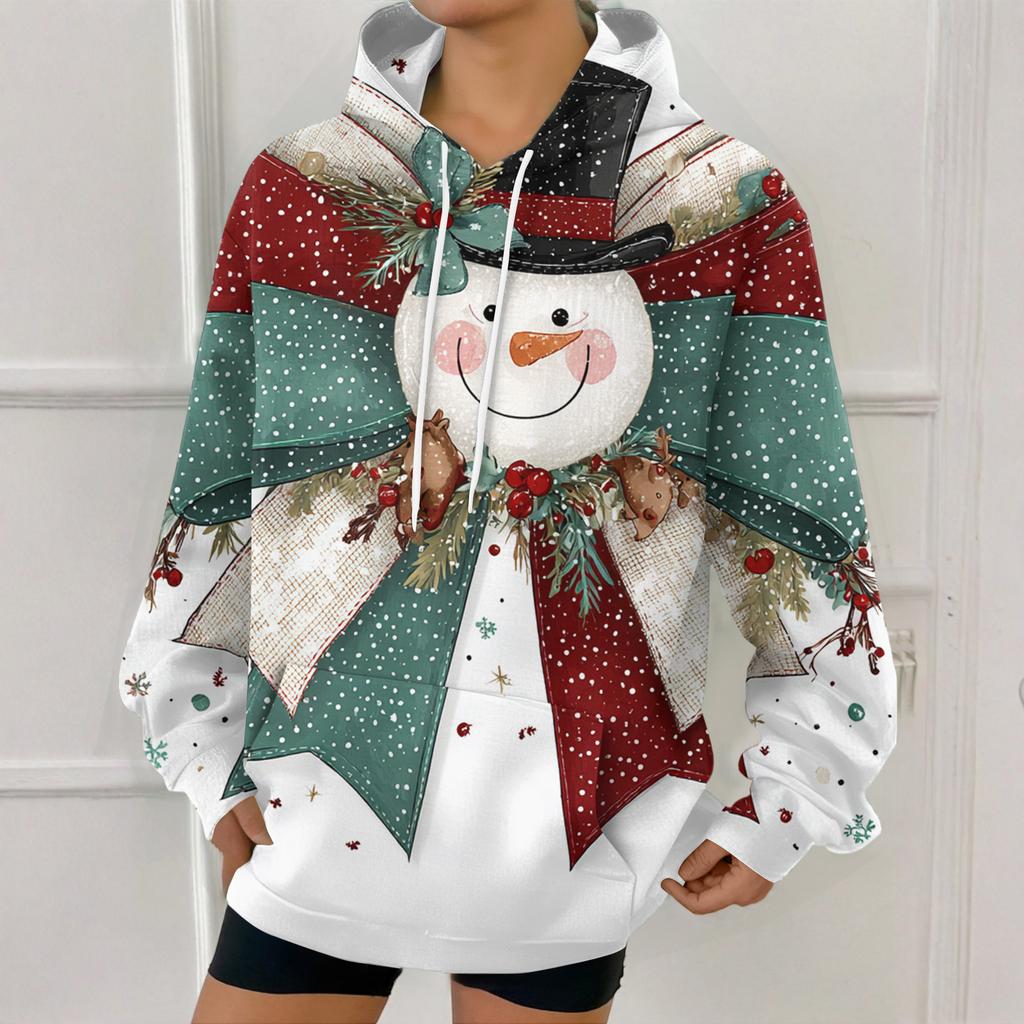 Women's Fashion Sweatshirt Christmas Print Casual Hooded Sweatshirt With Pockets