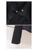 Women's French-Style Black Two-Piece Suit: Lapel Jacket & Skirt with Heavy Diamond Detailing