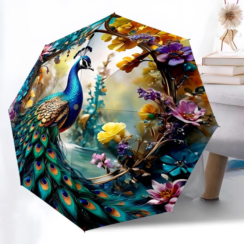 1PC Peacock Decor Automatic Open/close, All-Season Portable Folding Umbrella for Women & Men Yy250919134