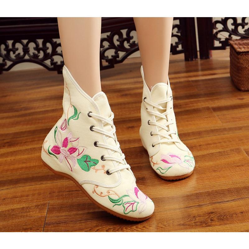 Fashion Embroidery Shoes Handmade Women's Embroidered Canvas Ballet Flats Ladies Comfortable Chinese Ballerinas Vegan