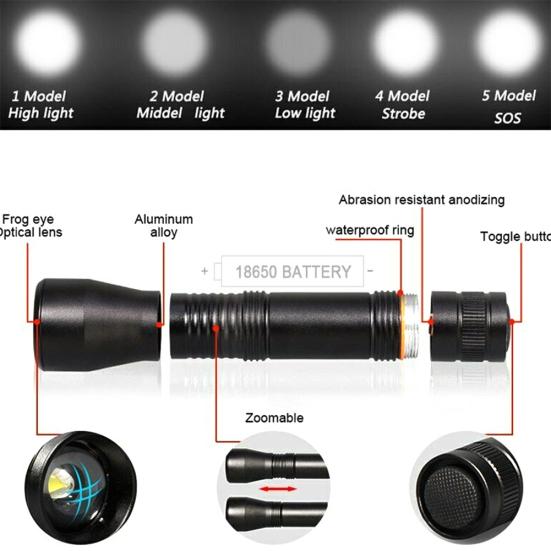 Aluminum Alloy Super Bright USB Rechargeable LED UV Light Flashlight Torch Lamp