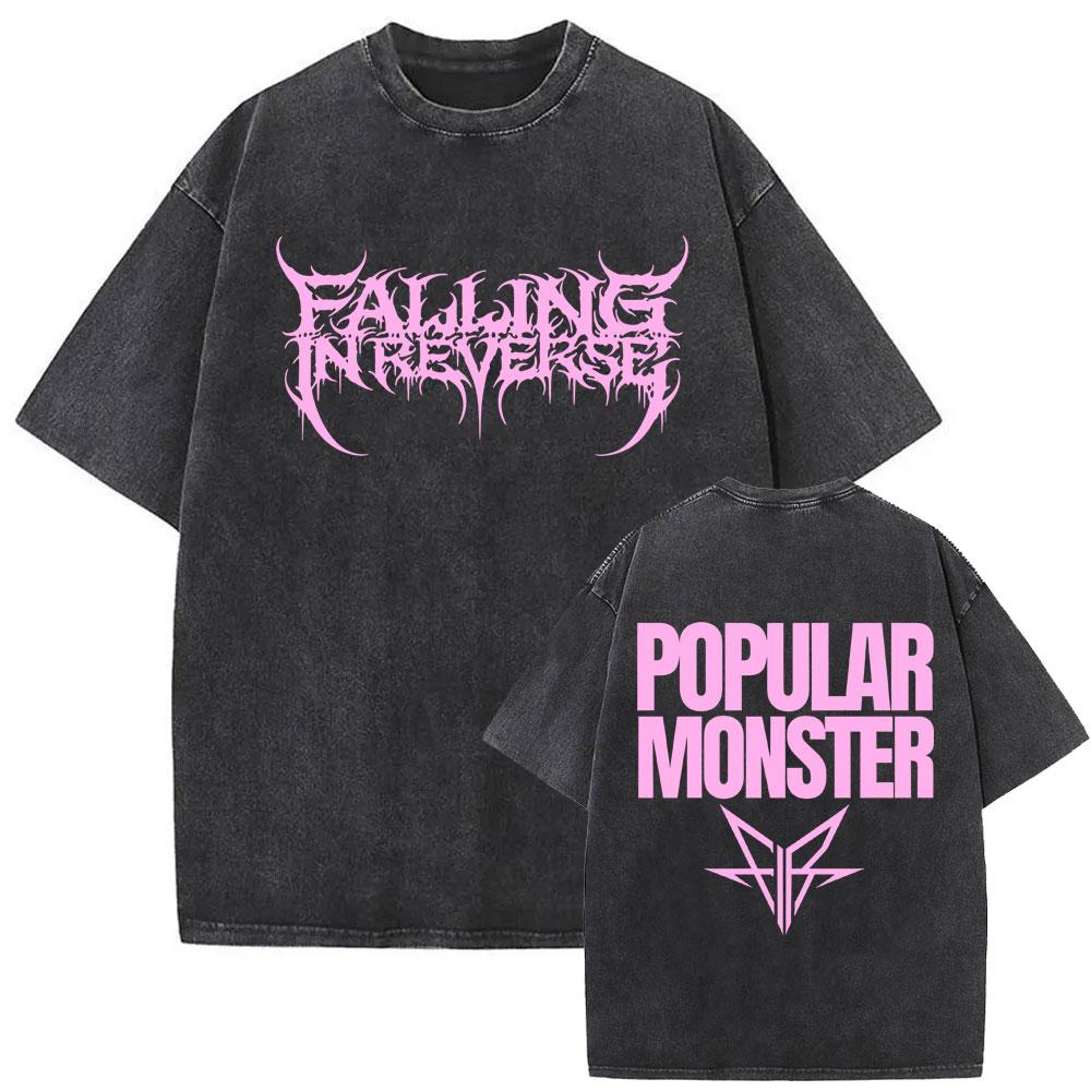 Washed Vintage Rock Band Falling In Reverse Skeleton Print Tshirt Men Women Retro Gothic Punk Tshirts Cotton Oversized T Shirt