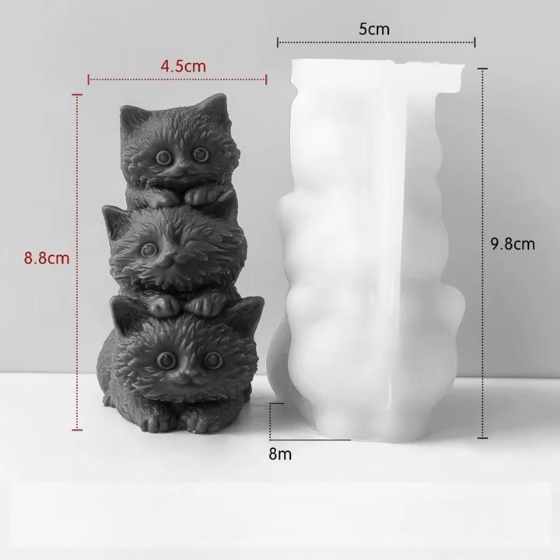 DIY Animal Three Kittens Silicone Mold Stacking Cats Cute Aroma Candle Plaster Ornaments Car Aromatherapy Candle Making Molds