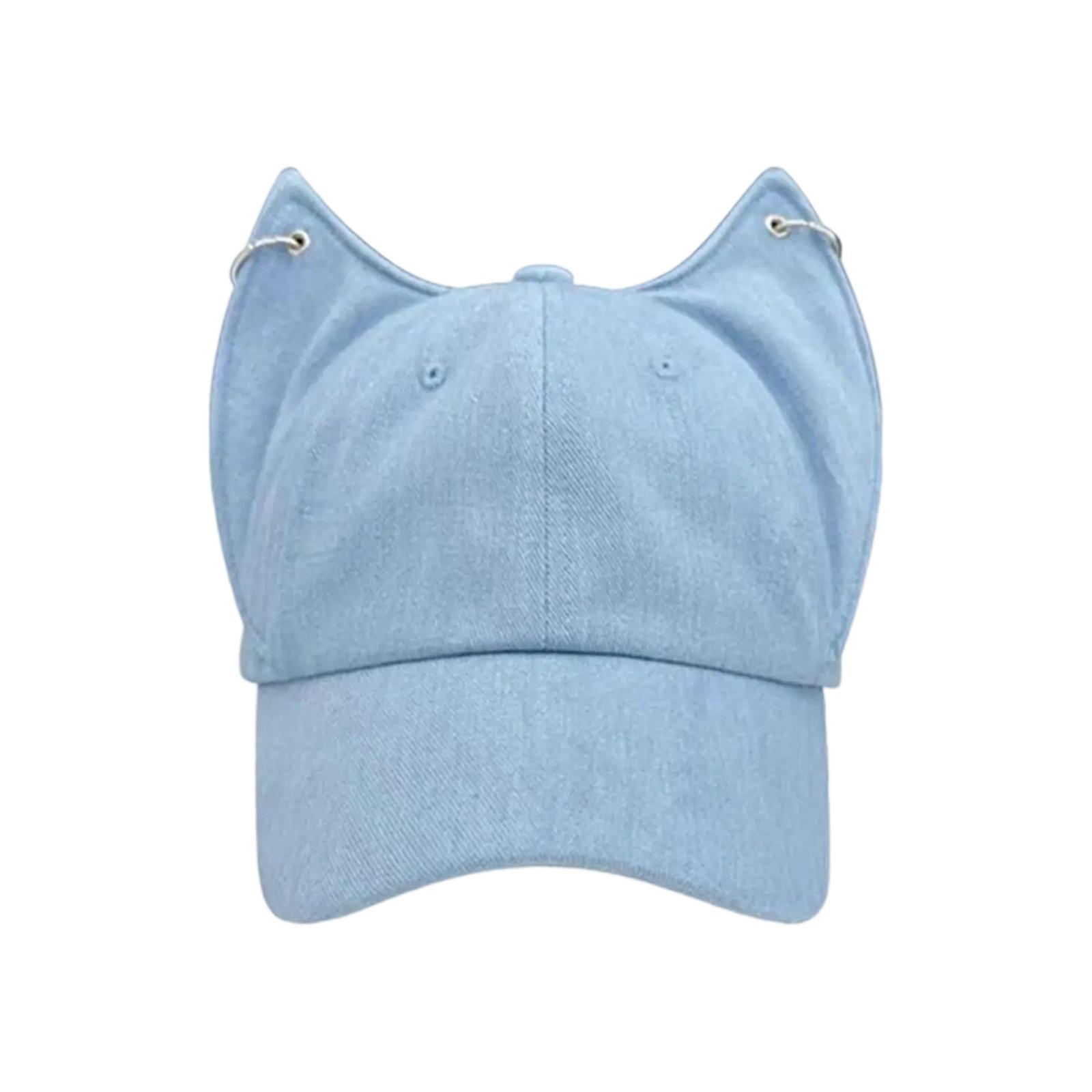 

Metal Rings Dog Ear Baseball Hat for Women and Girl Outdoor Street Photo Rocker Headwear for Female Walking Shopping светло-синий
