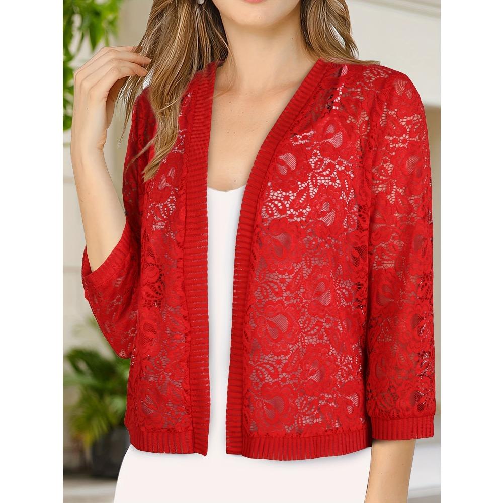 V-neck Three-quarter Sleeve Fashionable Women's Top Lace High-end Knitted Cardigan