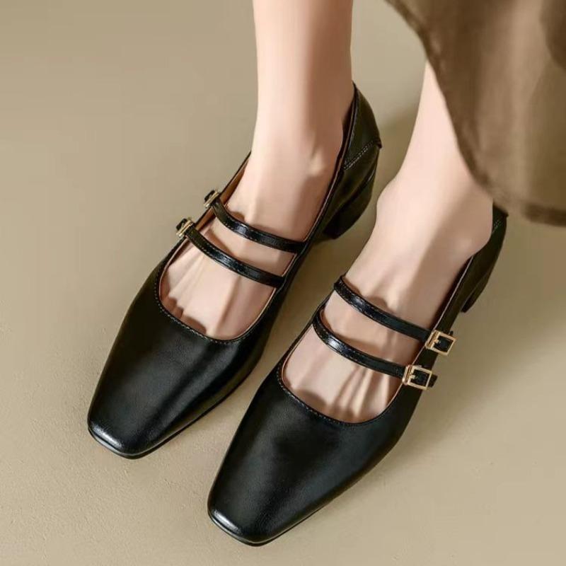 

Модная женская обувь на грубом каблуке Весна Новая Квадратный носок Неглубокий вырез Противоскользящая Износостойкая Обувь с низким верхом 40 чёрный