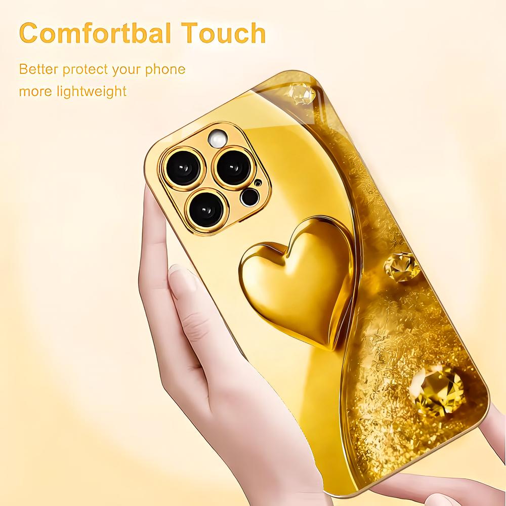 Minimally designed love plated glass phone case suitable for iPhone 17, 16, 15, 14, 13, 12, 11Pro/Max/Plus shockproof back cover