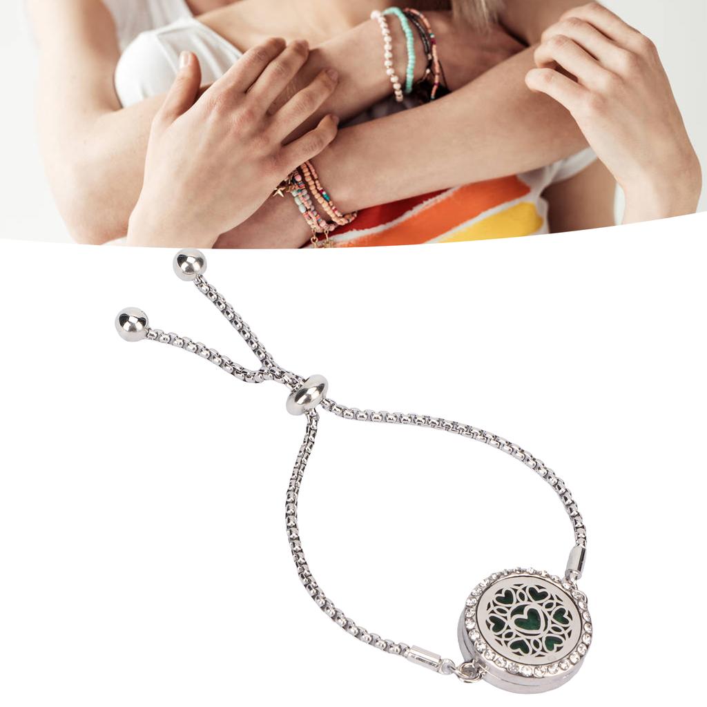 Pulsera difusora de aromaterapia hueca de acero inoxidable ajustable con aceite esencial y perfume