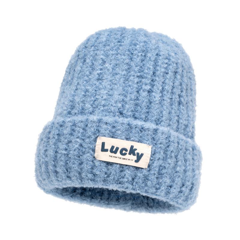 

Осень-зима женская однотонная толстая вязаная шапка теплая шапка шерстяная шапка синий